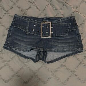 Y2K Denim Shorts with Silver Buckle